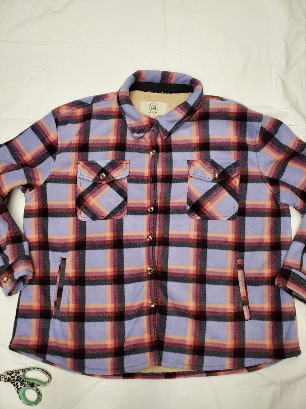Sage Collective Women's XXL Periwinkle Plaid Fleece Shacket Sherpa Lined